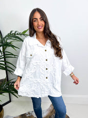 The Tiegan - Denim Floral Embroidered Shirt