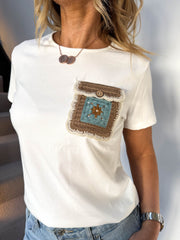 The Ellie - Embroidered Crotchet Pocket T-shirt