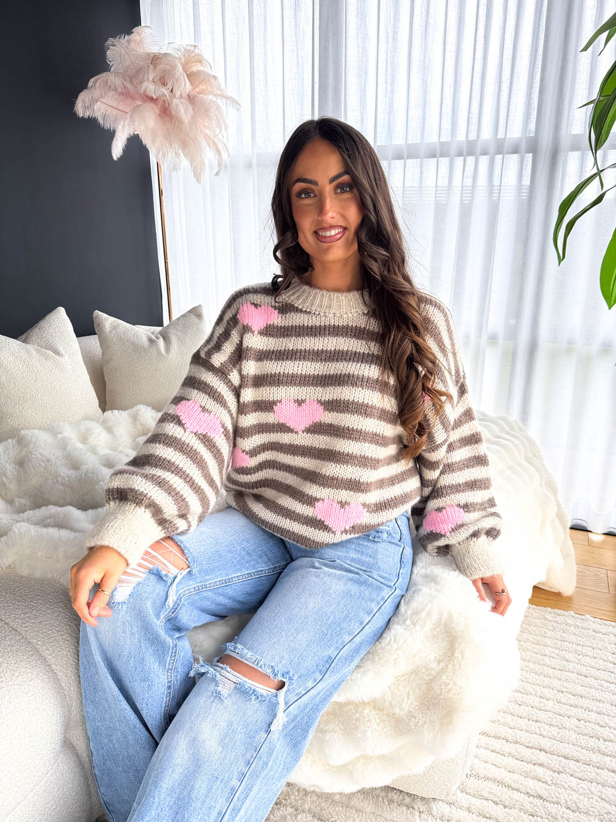 The Sandy - Striped Heart Knit