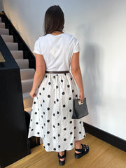 The Cora - Polka Dot Skirt Belted Midi Dress
