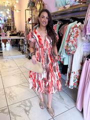 The Pippa - Large Watercolour Print Tiered Midi Dress
