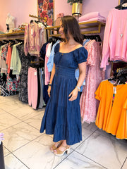 The Nicole - Denim Tiered Midi Dress