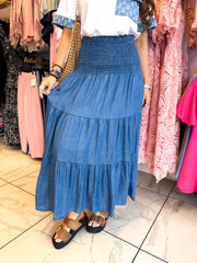 The Amber - Denim Stretchy Waist Maxi Skirt