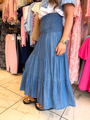 The Amber - Denim Stretchy Waist Maxi Skirt