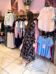 The Beatrice - Pink and White Obscure Floral Print Midi Dress