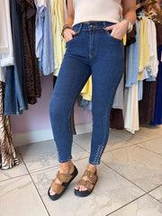 The Tracey - Dark Denim Diamante Ankle Skinny Jeans