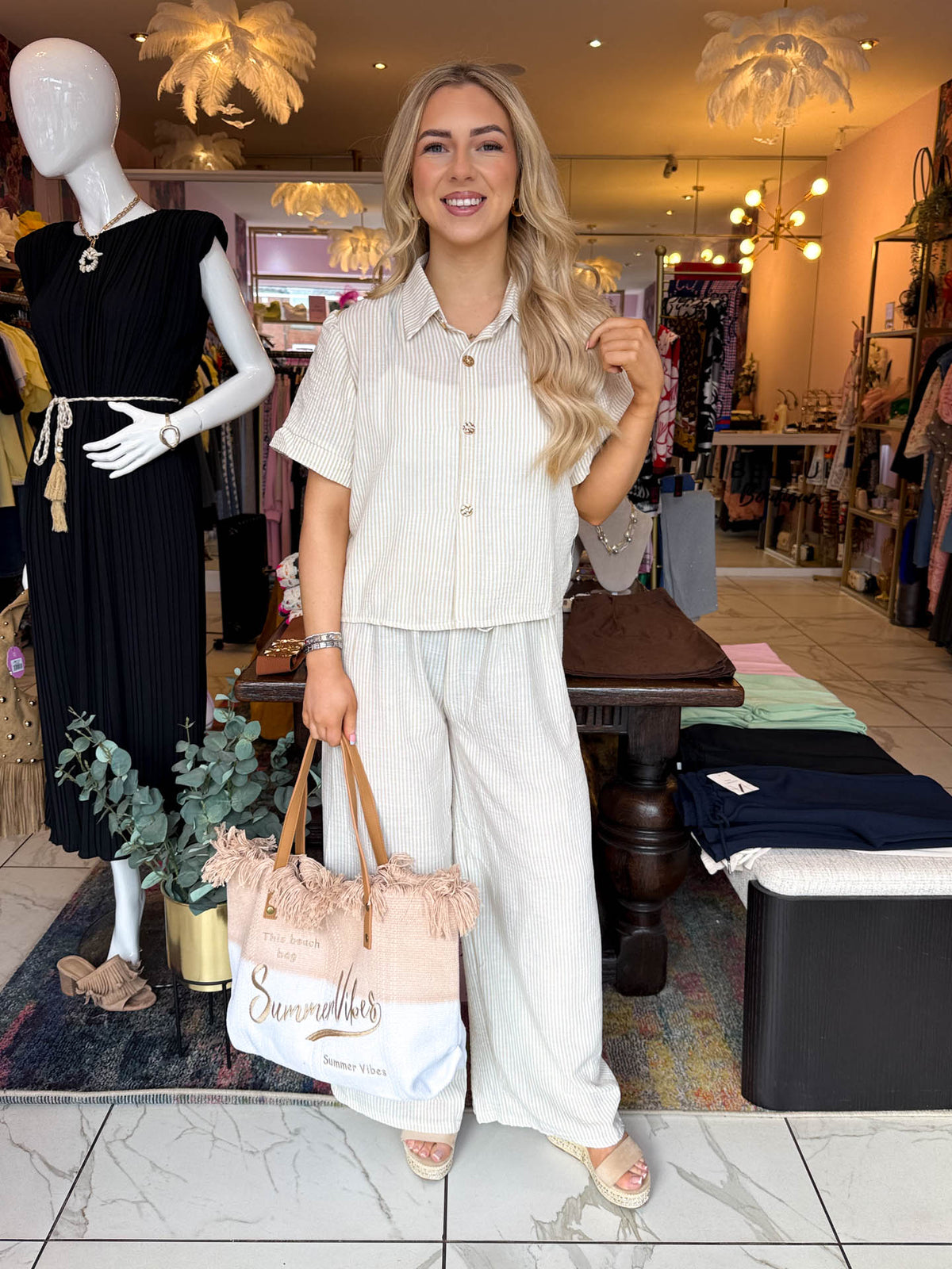 The Sloane - Striped Shirt Linen Set