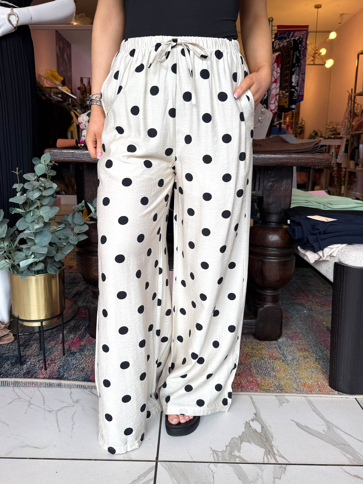 The Sarah - Polka Dot Linen Trousers