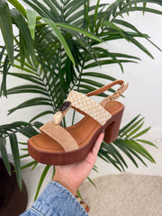 The Francesca - Beaded Rattan Wedge Heel