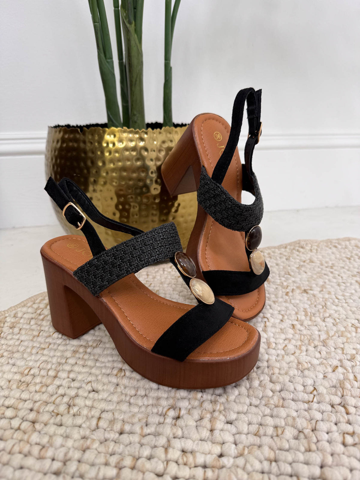 The Francesca - Beaded Rattan Wedge Heel