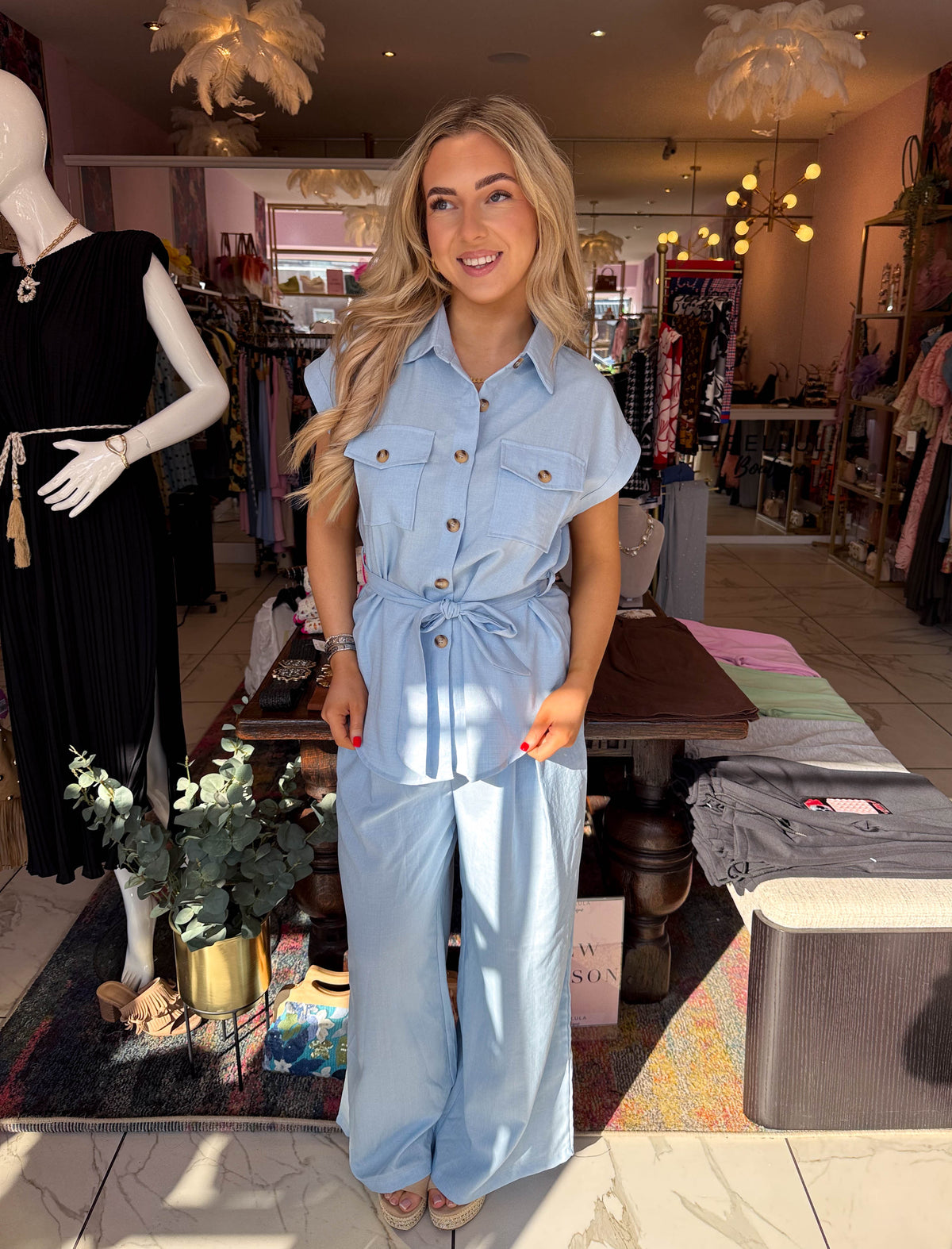 The Nancy - Linen Short Sleeve Pocket Two Piece