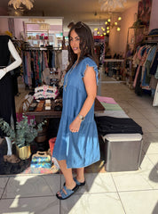 The Becca - Faux Denim Tiered Mini Dress