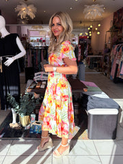 The Pippa - Floral and Leaf Print Tiered Midi Dress