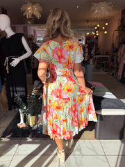 The Pippa - Floral and Leaf Print Tiered Midi Dress