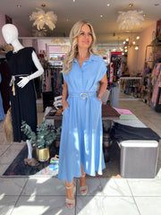 The Fiona - Linen Belted Shirt Maxi Dress