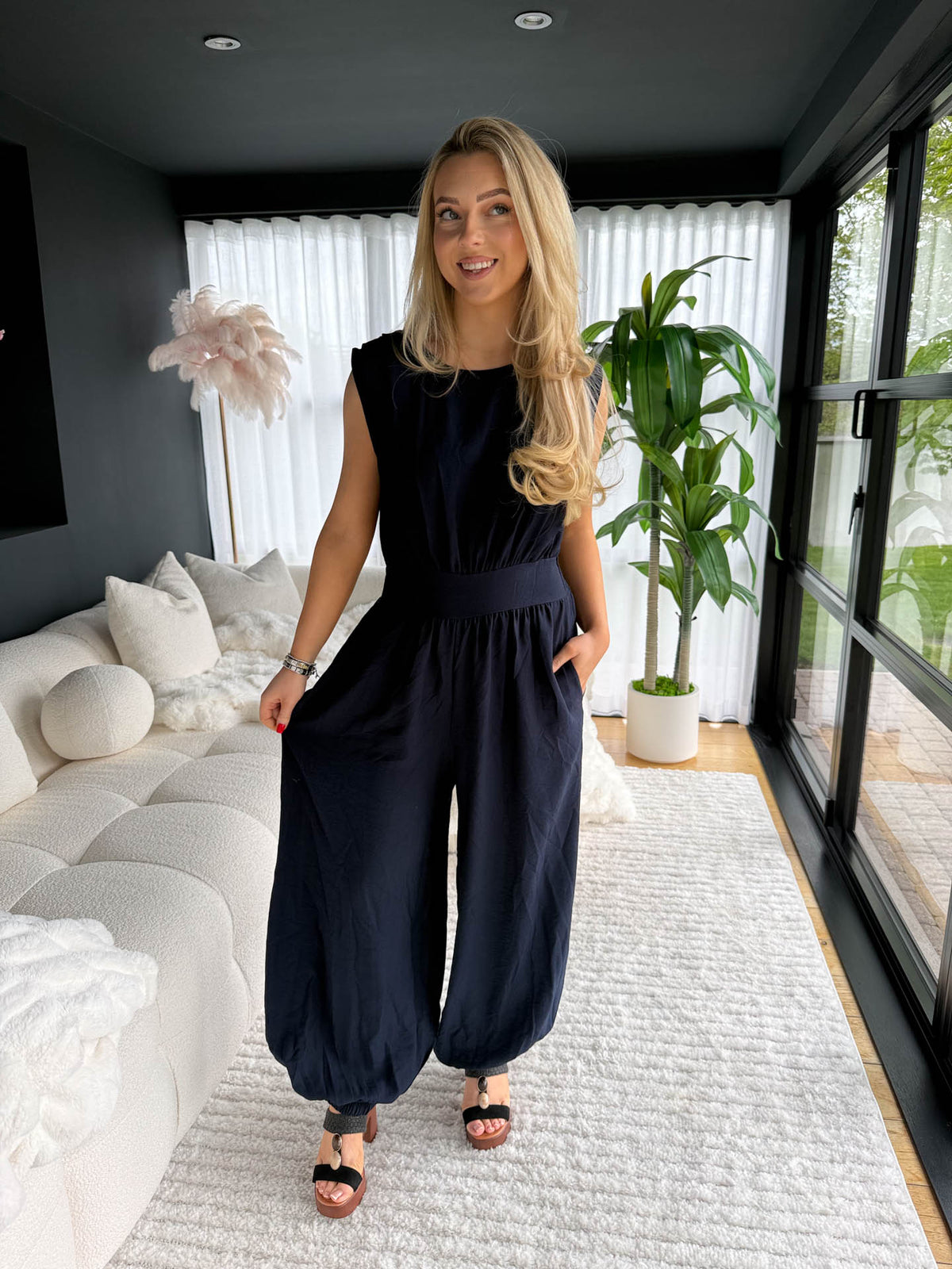 The Skylar - Linen Cuffed Sleeveless Jumpsuit