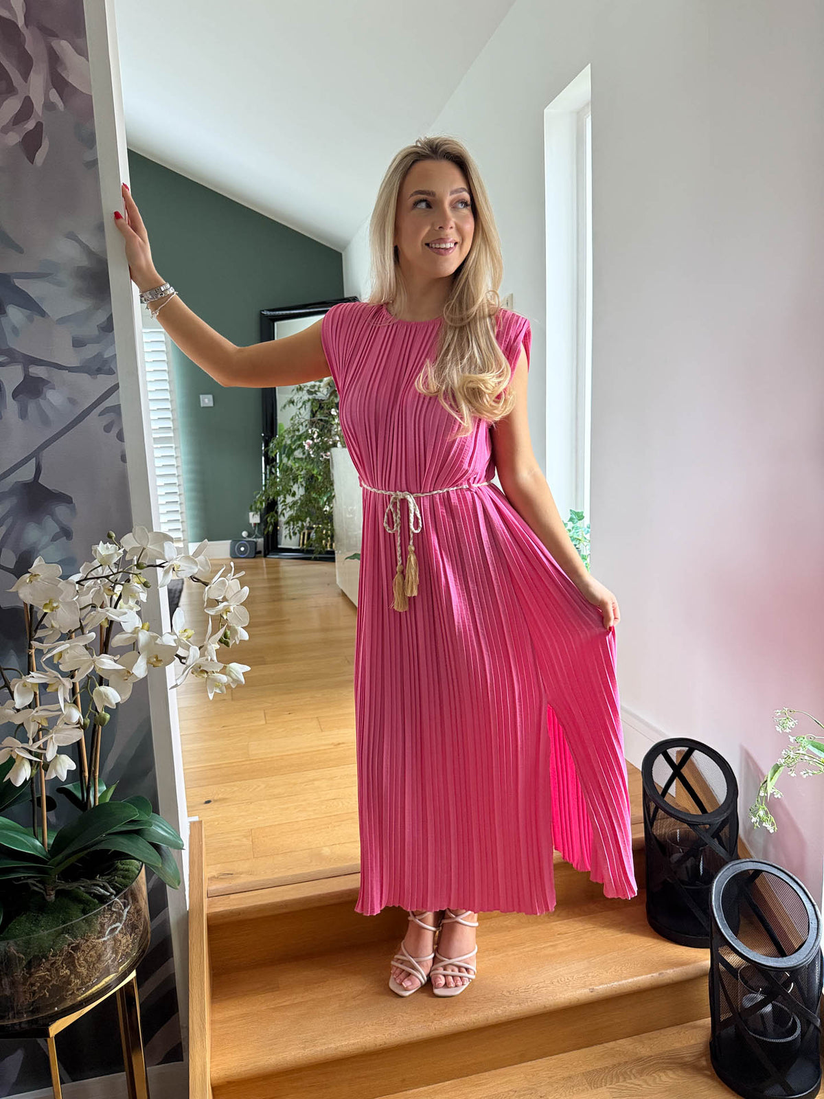 The Bethan - Rope Belt Pleated Maxi Dress