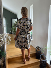 The Edith - Floral Gold Leaf Print Slinky Mini Dress