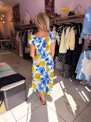 The Nicole - Lemon Print Tiered Midi Dress