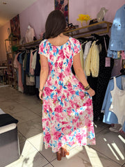 The Taylor - Pink Floral Print Tiered Maxi Dress