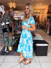 The Pippa - Vibrant Blue Abstract Tiered Midi Dress
