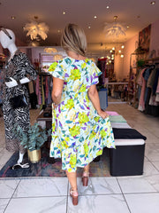 The Pippa - Vibrant Green Floral Print Tiered Midi Dress