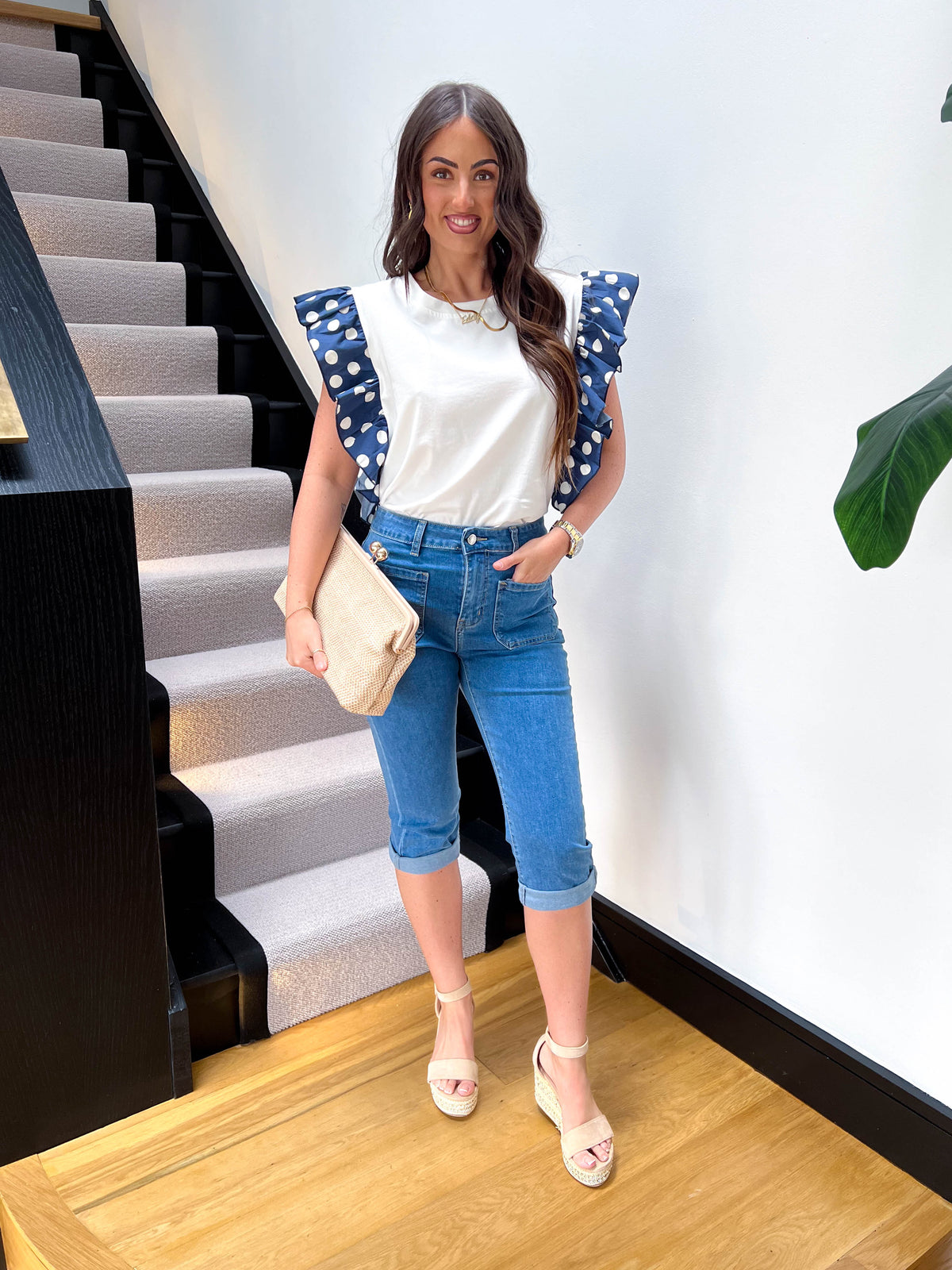 The Lucia - Polka Dot Frill Sleeve T-Shirt