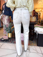 The Mabel - Beige Gold Button Detail Flared Jeans