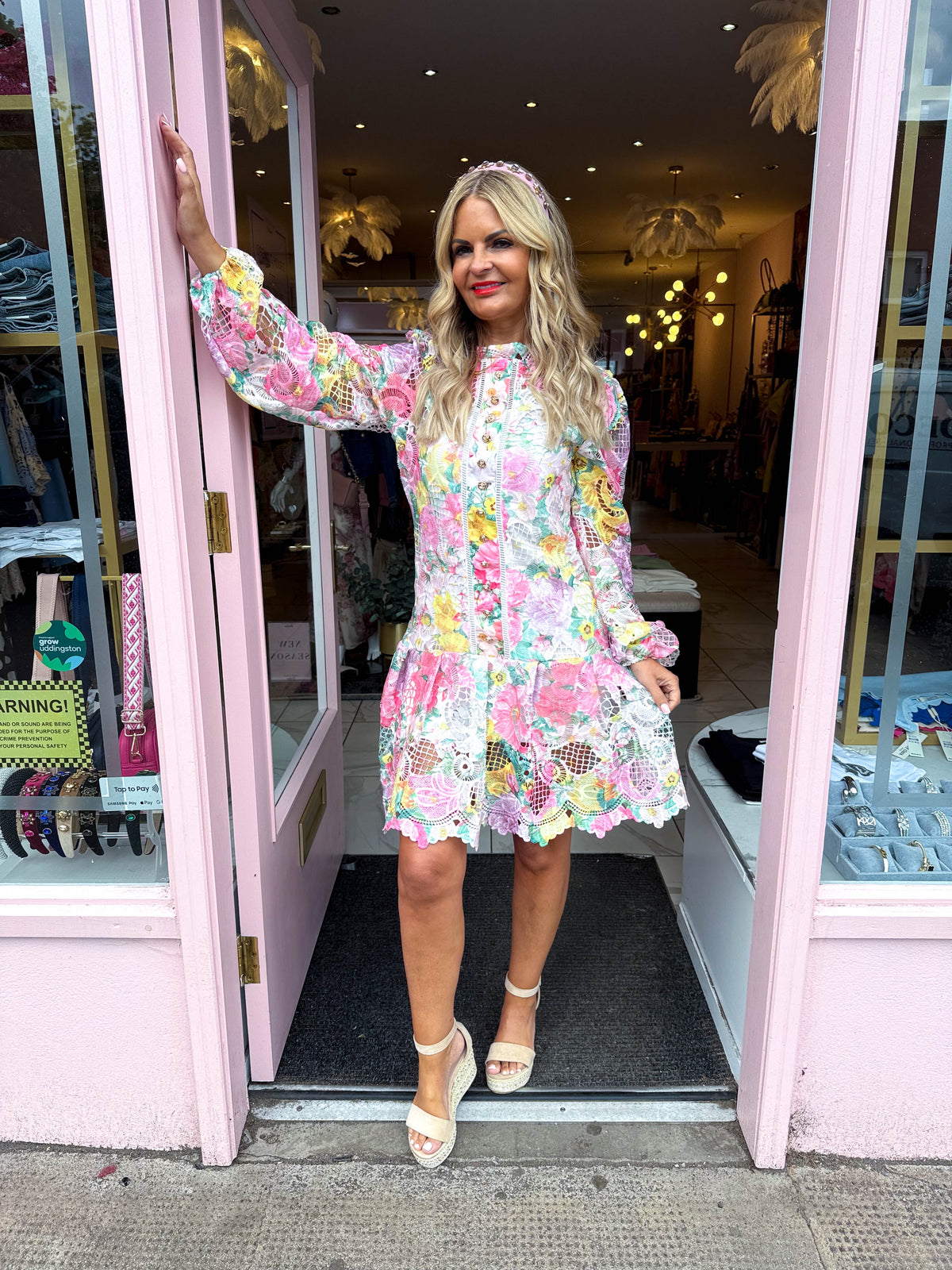 The Leona - Lace Floral Print Mini Dress