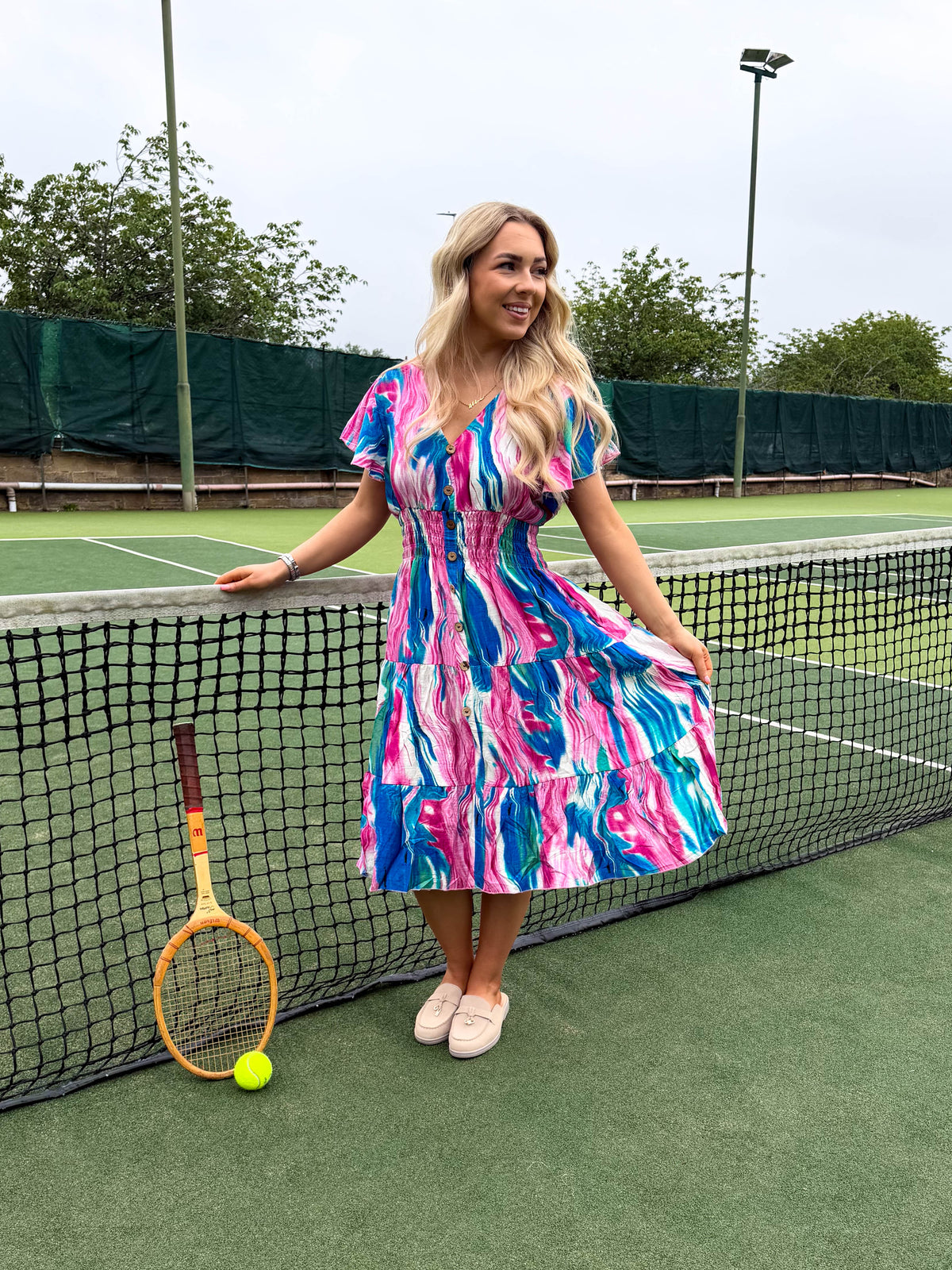 The Pippa - Large Watercolour Print Tiered Midi Dress