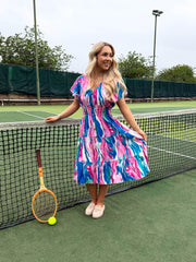 The Pippa - Large Watercolour Print Tiered Midi Dress
