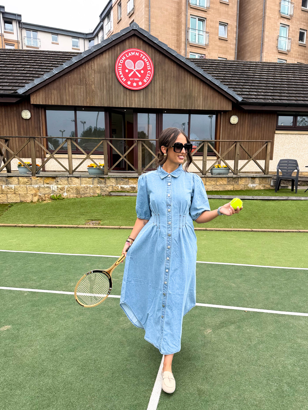 The Nate - Denim Dart Waist Midi Dress
