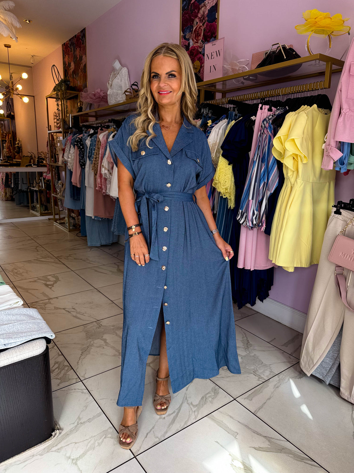 The Bonnie- Maxi Denim Look Shirt Dress