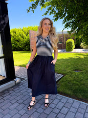 The Mika - Striped Cowl Neck Fine Crotchet Maxi Dress