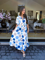 The Demi - Circle Print Tie Shirt Maxi Dress