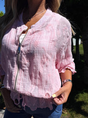 The Leah - Pink Floral Embroidered Bomber Jacket