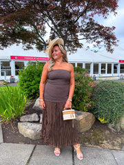 The Margot - Chocolate Strapless Pleated Skirt Dress
