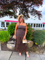 The Margot - Chocolate Strapless Pleated Skirt Dress