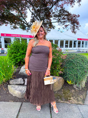 The Margot - Chocolate Strapless Pleated Skirt Dress