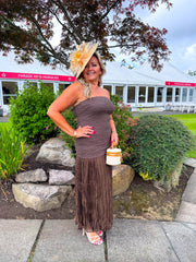 The Margot - Chocolate Strapless Pleated Skirt Dress