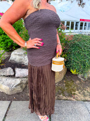 The Margot - Chocolate Strapless Pleated Skirt Dress