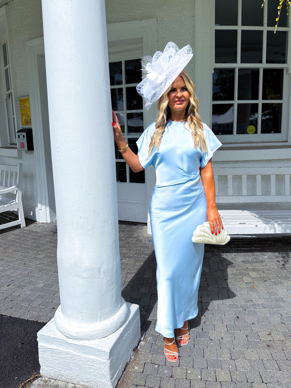 The Joanna - Blue Satin Twist Maxi Dress
