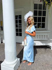 The Joanna - Blue Satin Twist Maxi Dress