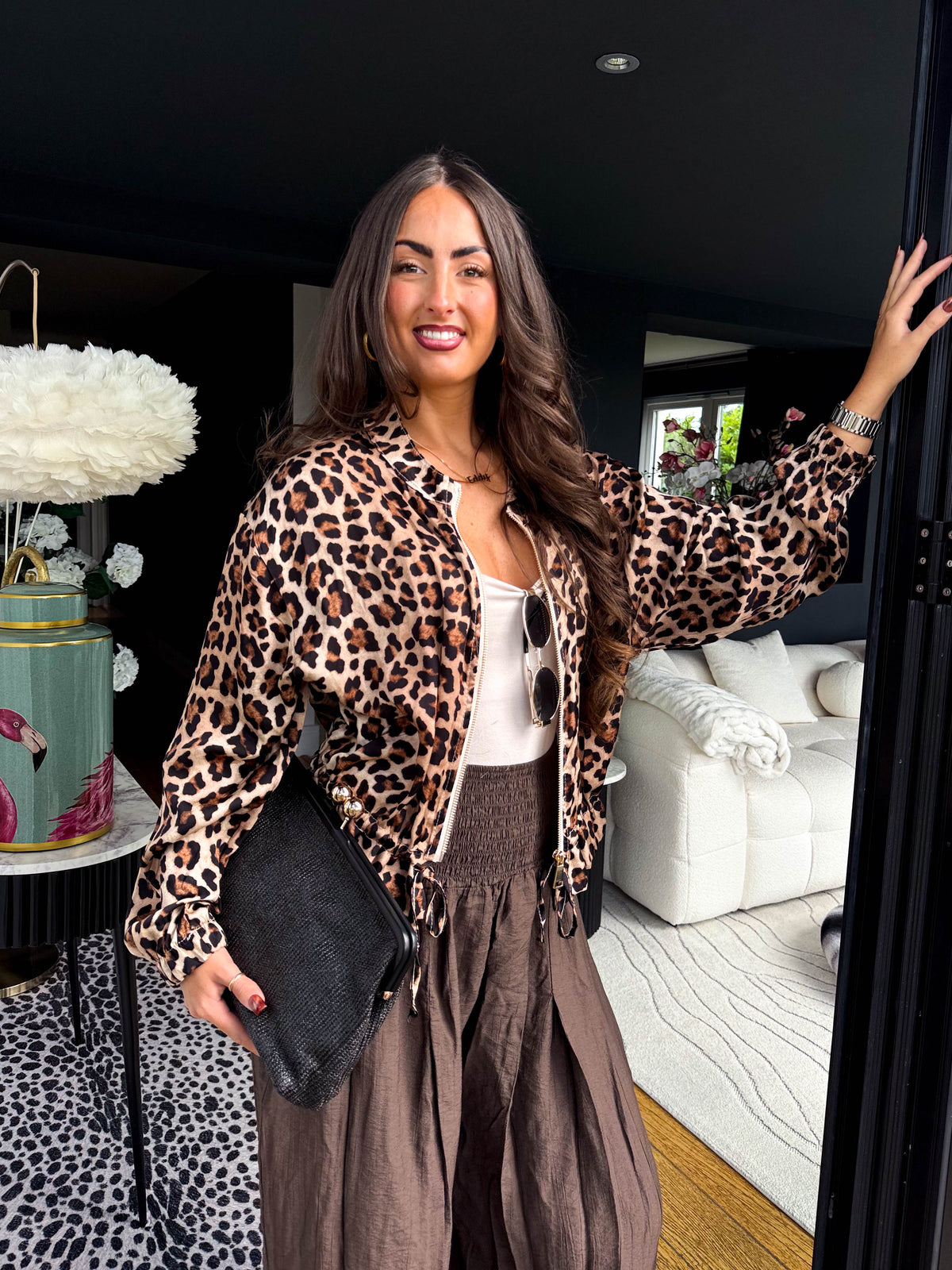 The Leah - Natural Leopard Mesh Bomber