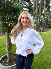 The Leah - White Broidery Anglaise Bomber