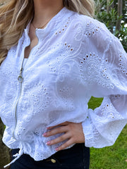 The Leah - White Broidery Anglaise Bomber