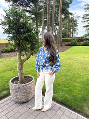 The Leah - Denim Floral Broidery Anglaise Bomber Jacket