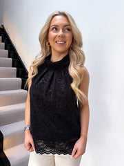 The Sally - Lace Mock Neck Trim Hem Blouse