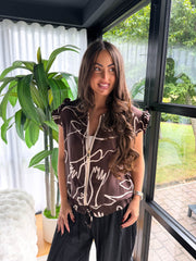 The Bella - Squiggle Satin Frill Sleeve Zipper Jacket