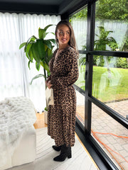 The Rowan - Leopard Print Gold Fleck Slinky Midi Dress